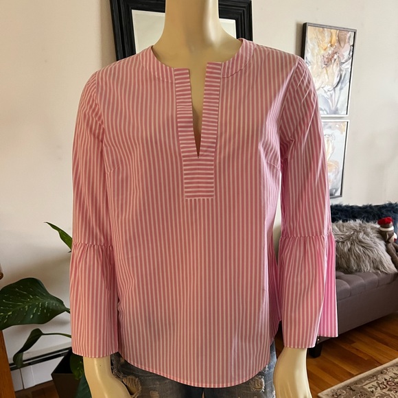 J. Crew Pink Striped Bell Sleeve Top / Tunic - Picture 1 of 9